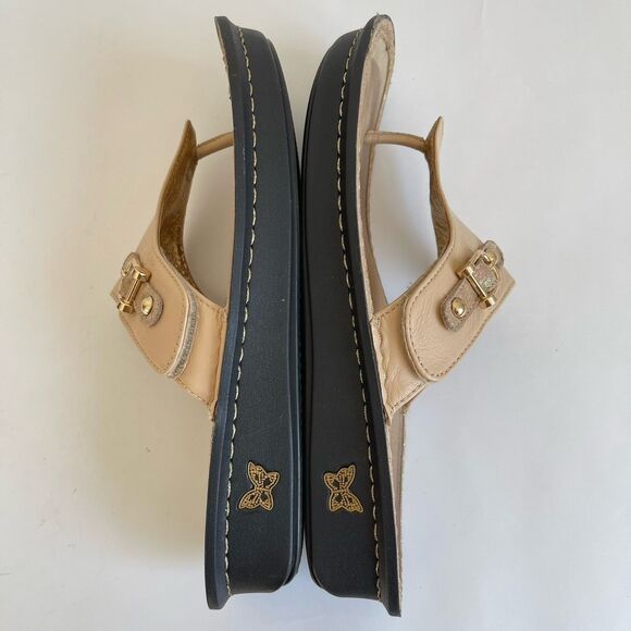Alegria Womens Van 638 Tan Beige Leather Comfort Slide Thong Sandals Eu 40- US 9 - Picture 11 of 15